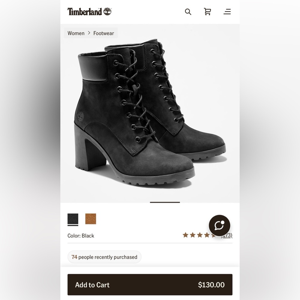 Timberland Women's Black Lace-Up Block Heel Ankle Boots